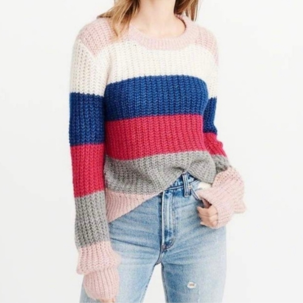 Abercrombie & Fitch Wool Alpaca Blend Multicolor Stripe Fuzzy Knit Sweater